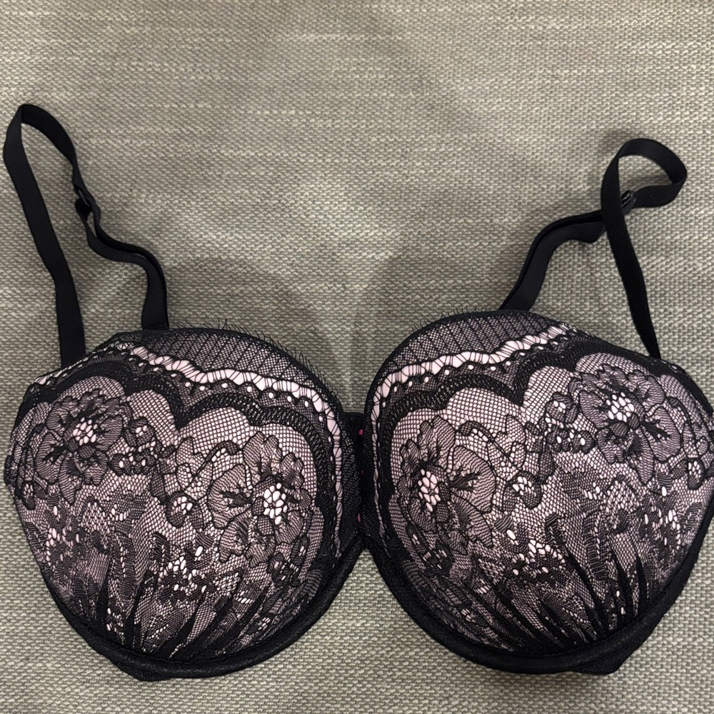 La SENZA Black and Pink Floral Lace Bra